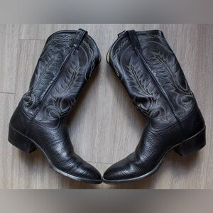 Mens Vintage Tony Lama Black Bullhide 6904 Boos Leather Round Toe Size 10B